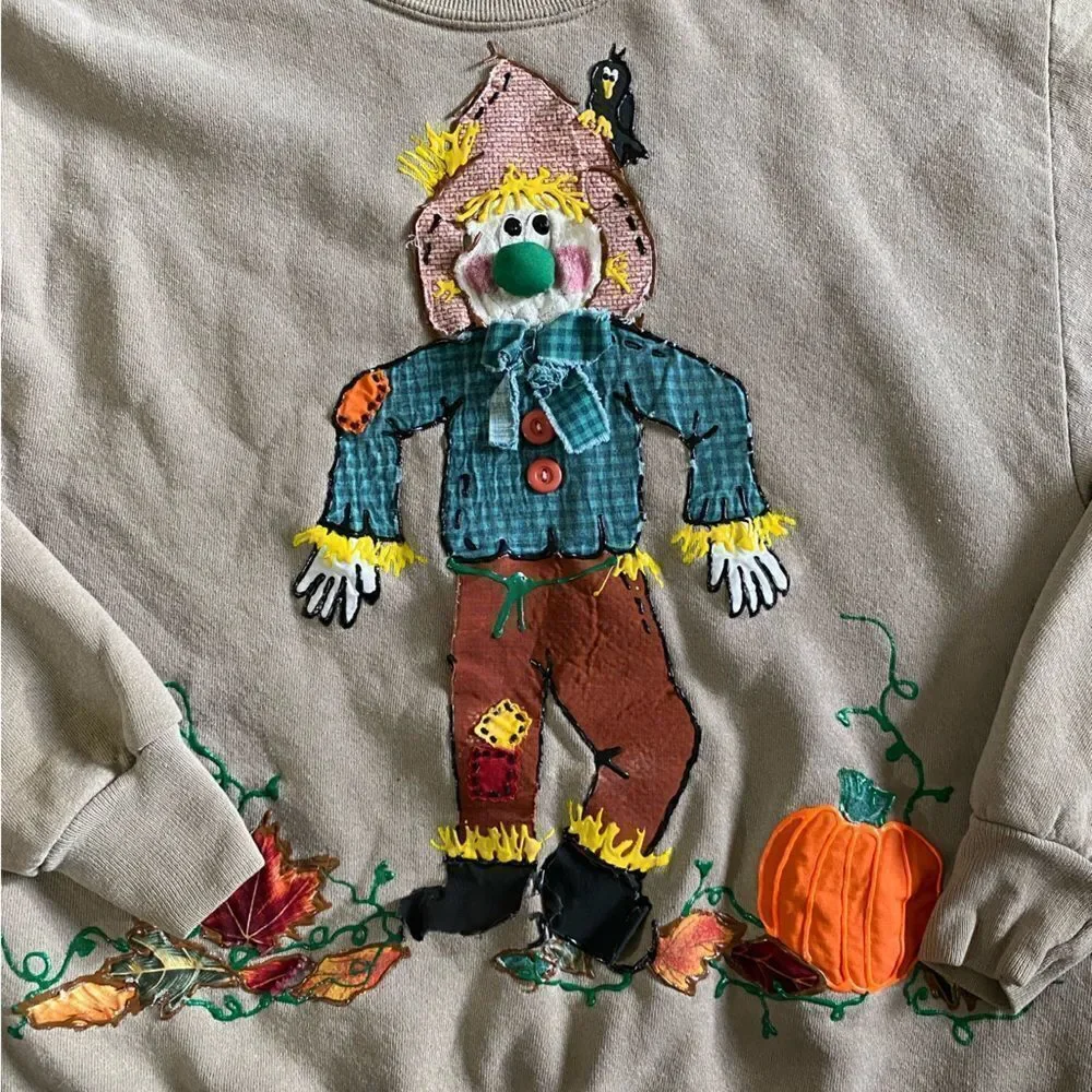 Vintage Homemade Scarecrow Fall Halloween Sweatshirt - Picture 3 of 3